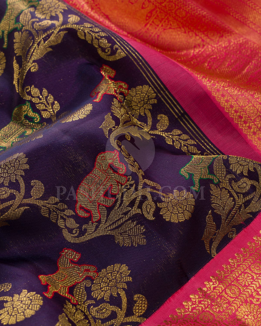 Dark Violet With Rouge Pink Bridal Kanjivaram Silk Saree-S1676(C)