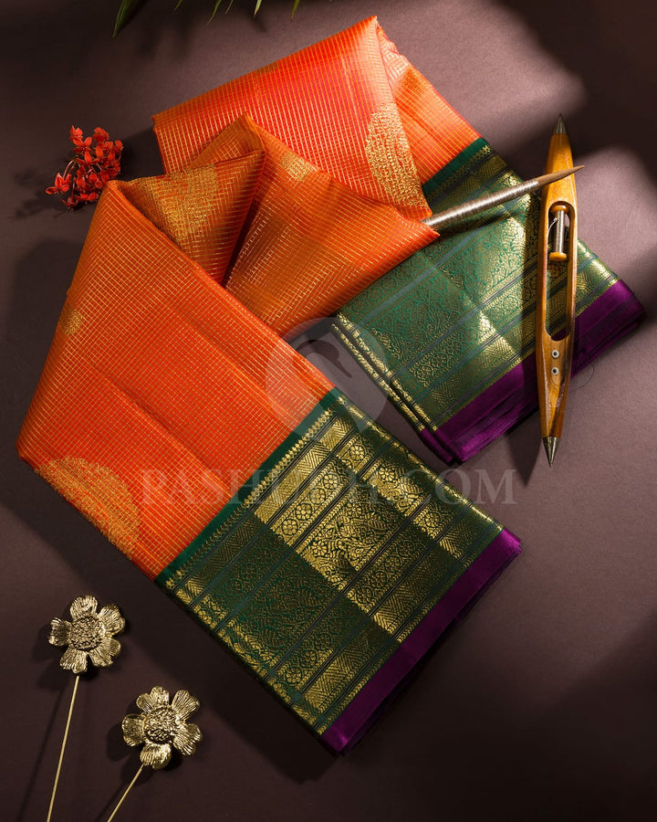 Orange With Bottle Green Kanjivaram Silk Saree-S1583(C)