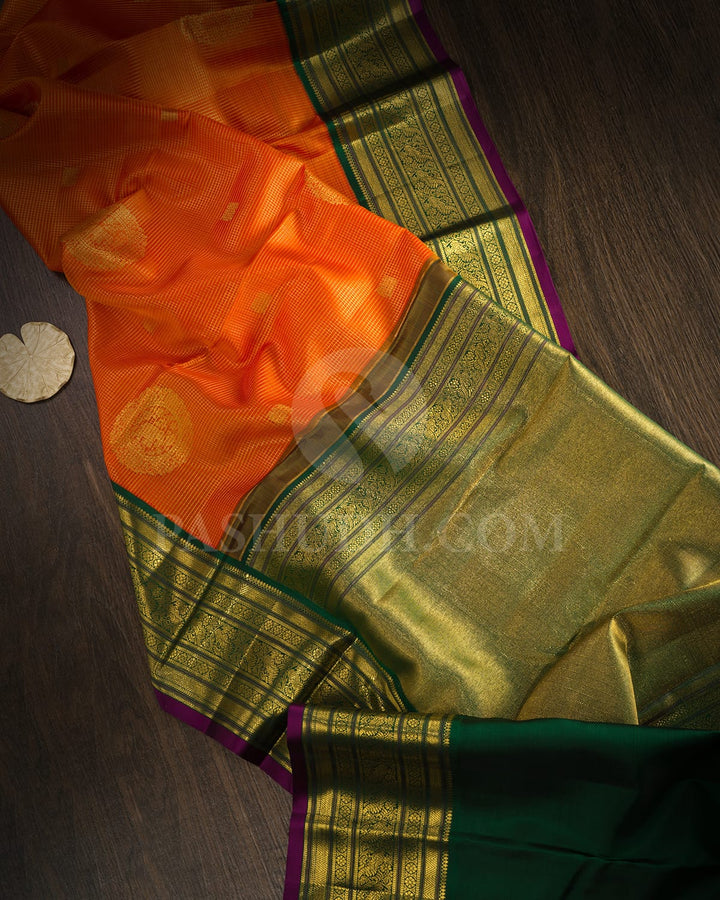 Orange With Bottle Green Kanjivaram Silk Saree-S1583(C)