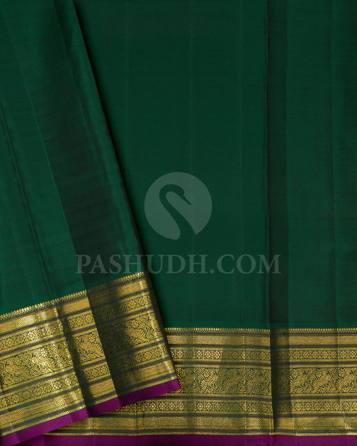 Orange With Bottle Green Kanjivaram Silk Saree-S1583(C)