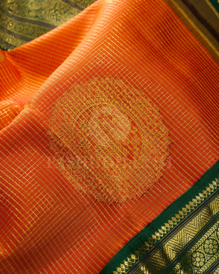 Orange With Bottle Green Kanjivaram Silk Saree-S1583(C)