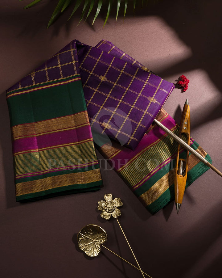Violet With Bottle Green Kanjivaram  Silk Saree-S1736(A)