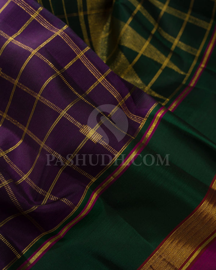 Violet With Bottle Green Kanjivaram  Silk Saree-S1736(A)