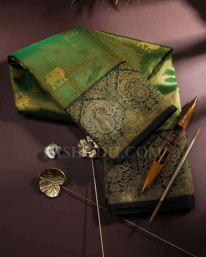 Forest Green With Bottle Green Kanjivaram Silk Saree-S1605(E)