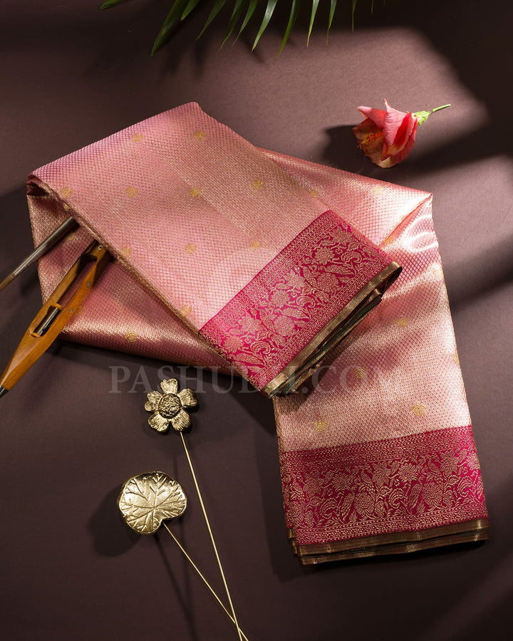 Pastel Pink With Ruby Pink Kanjivaram Silk Saree-S1737(A)