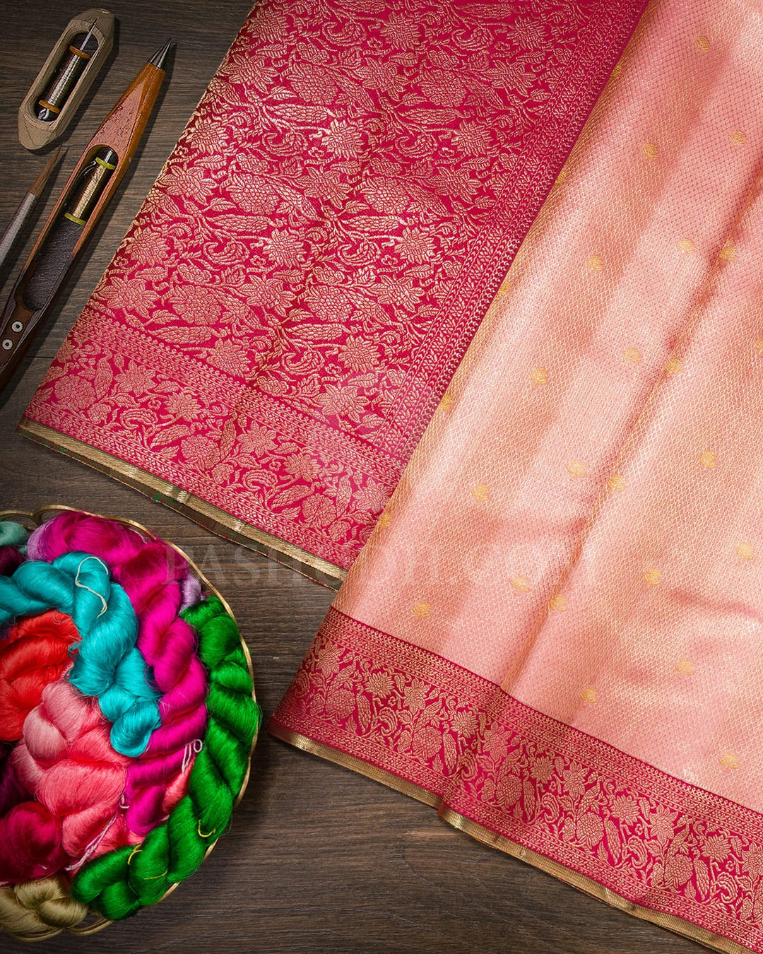 Pastel Pink With Ruby Pink Kanjivaram Silk Saree-S1737(A)