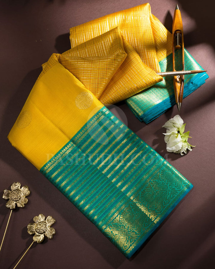 Yellow And Fuchsia Green Kanjivaram Silk Saree-S1734(A)