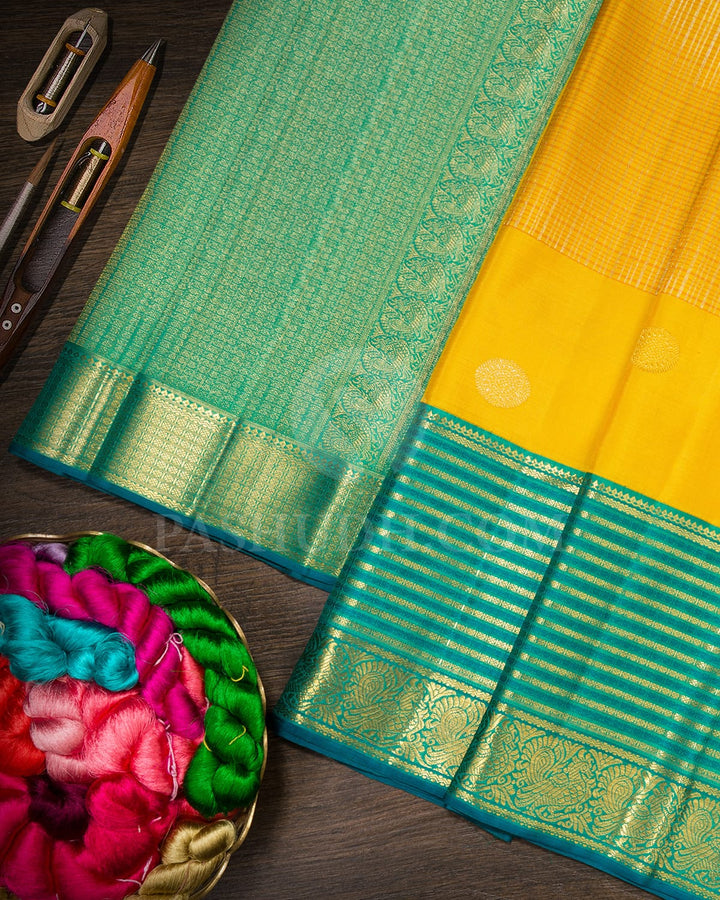 Yellow And Fuchsia Green Kanjivaram Silk Saree-S1734(A)