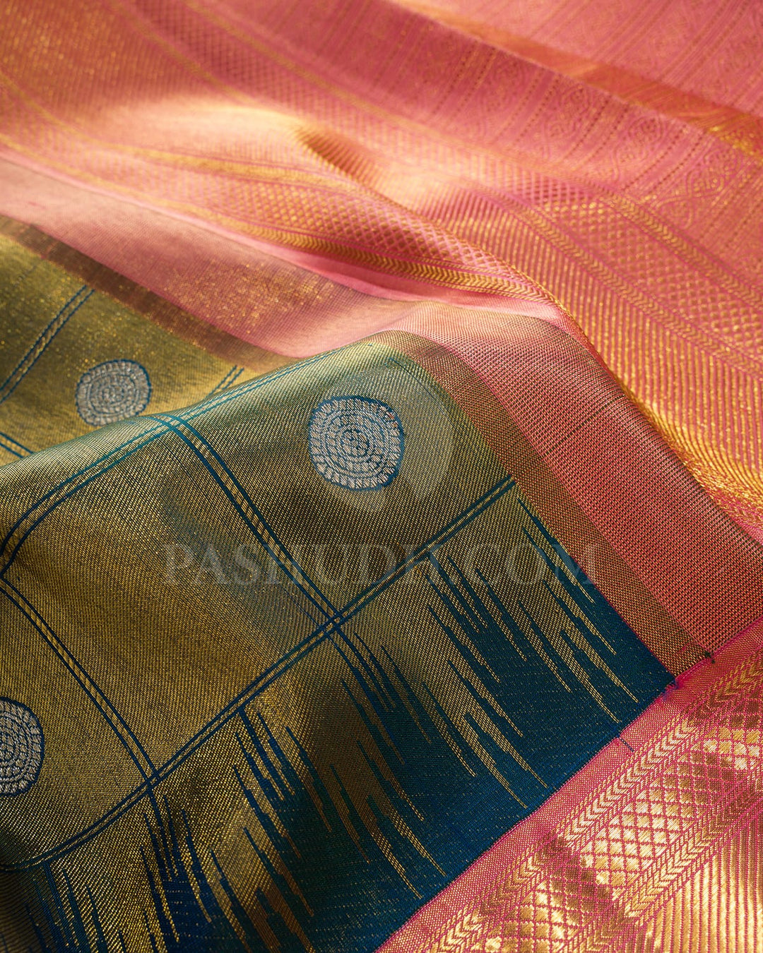 Teal Blue With Peach Traditional Kanjivaram Silk Saree-S1726(A)
