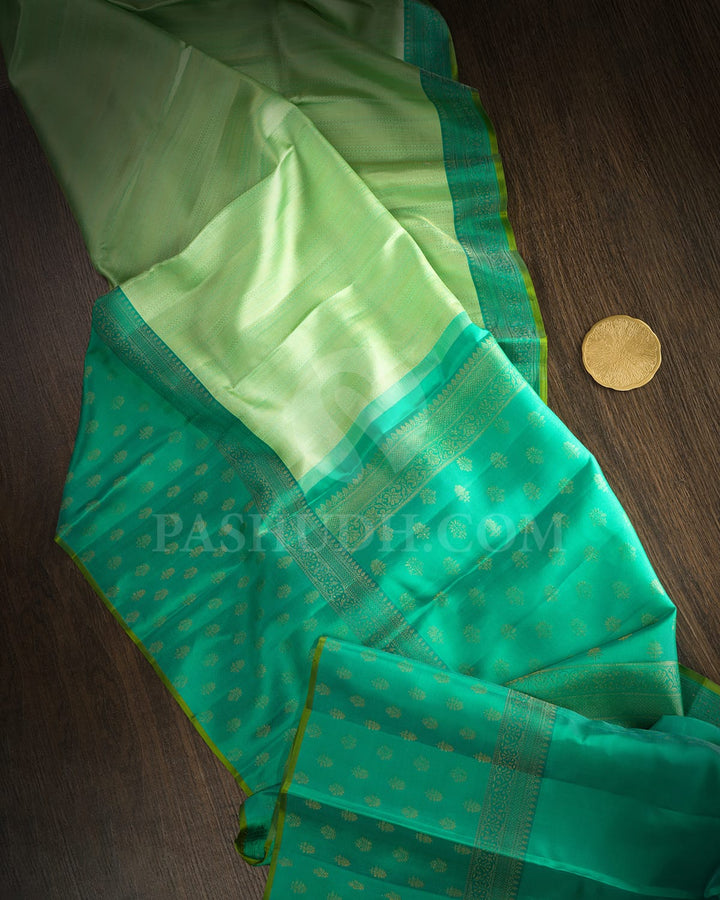 Pistachio Green With Fuchsia Green Kanjivaram Silk Saree-DJ443(A)