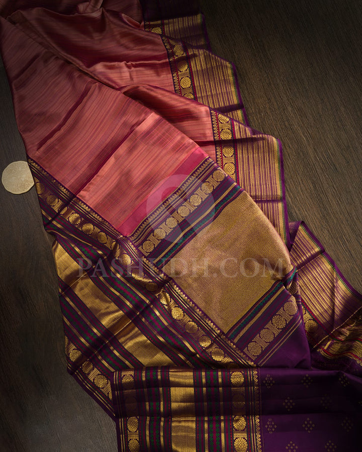 Punch Pink With Violet Kanjivaram Silk Saree-D679(A)