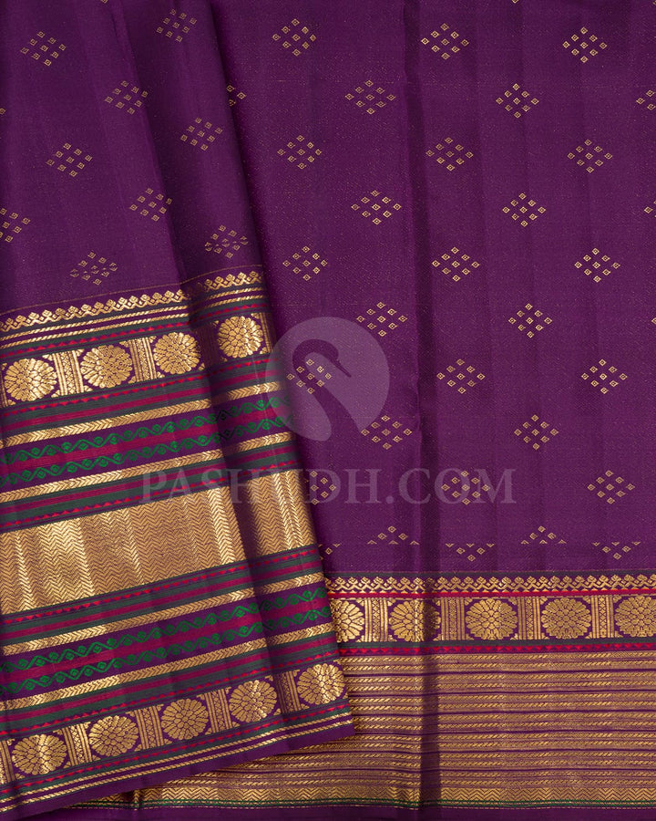 Punch Pink With Violet Kanjivaram Silk Saree-D679(A)