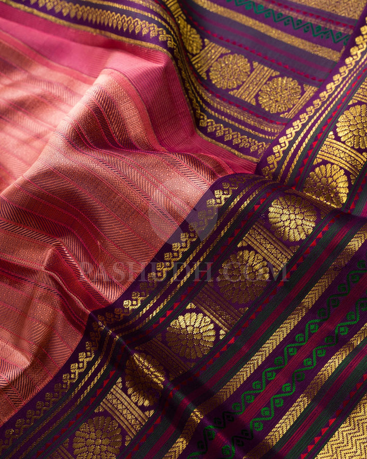 Punch Pink With Violet Kanjivaram Silk Saree-D679(A)