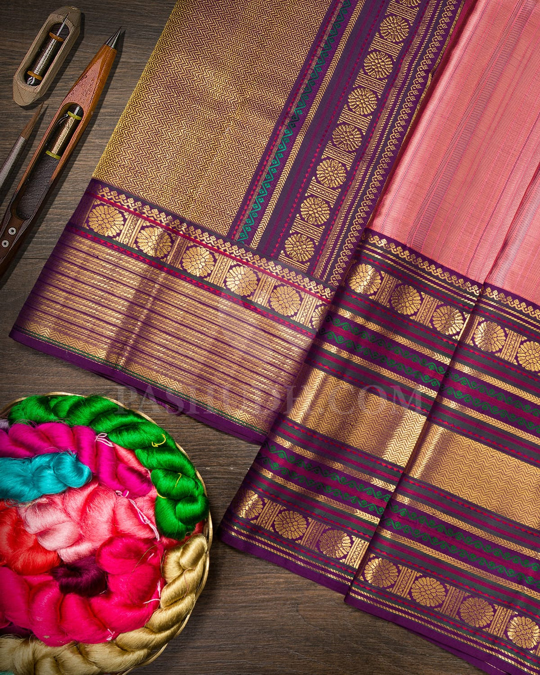 Punch Pink With Violet Kanjivaram Silk Saree-D679(A)
