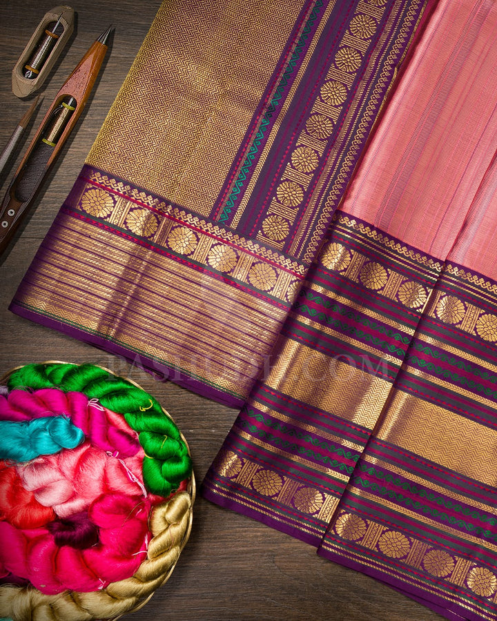 Punch Pink With Violet Kanjivaram Silk Saree-D679(A)