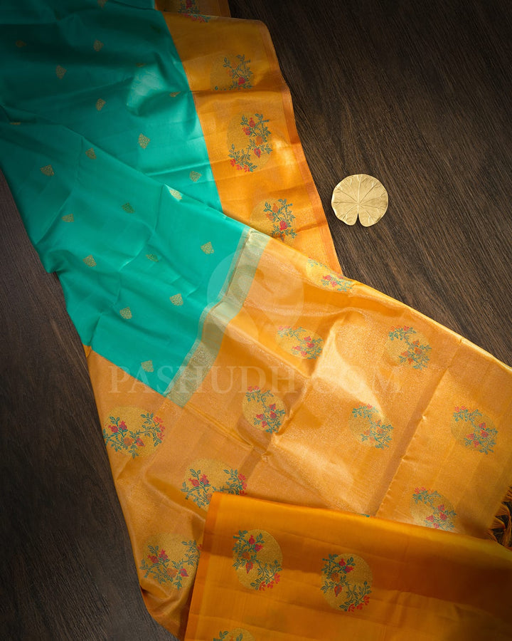 Cyan Blue With Orange Kanjivaram Silk Saree-S1724(A)