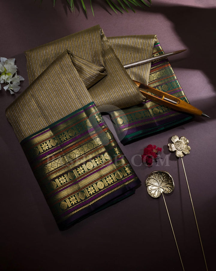 Dark Olive Green With Bottle Green Kanjivaram Silk Saree-S1062(P)