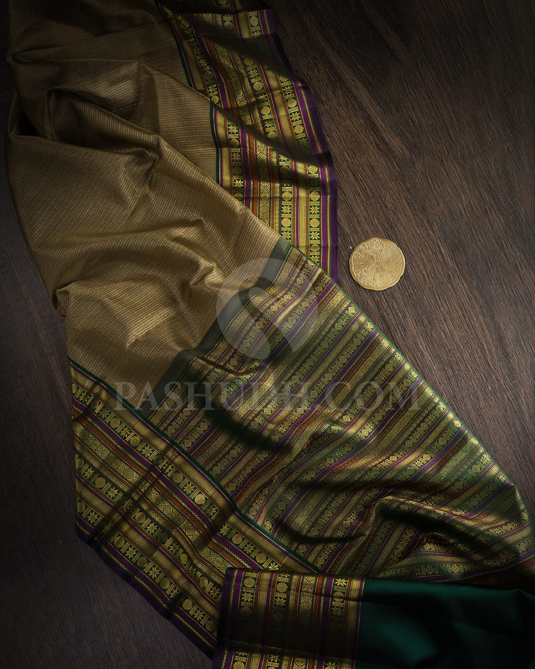 Dark Olive Green With Bottle Green Kanjivaram Silk Saree-S1062(P)