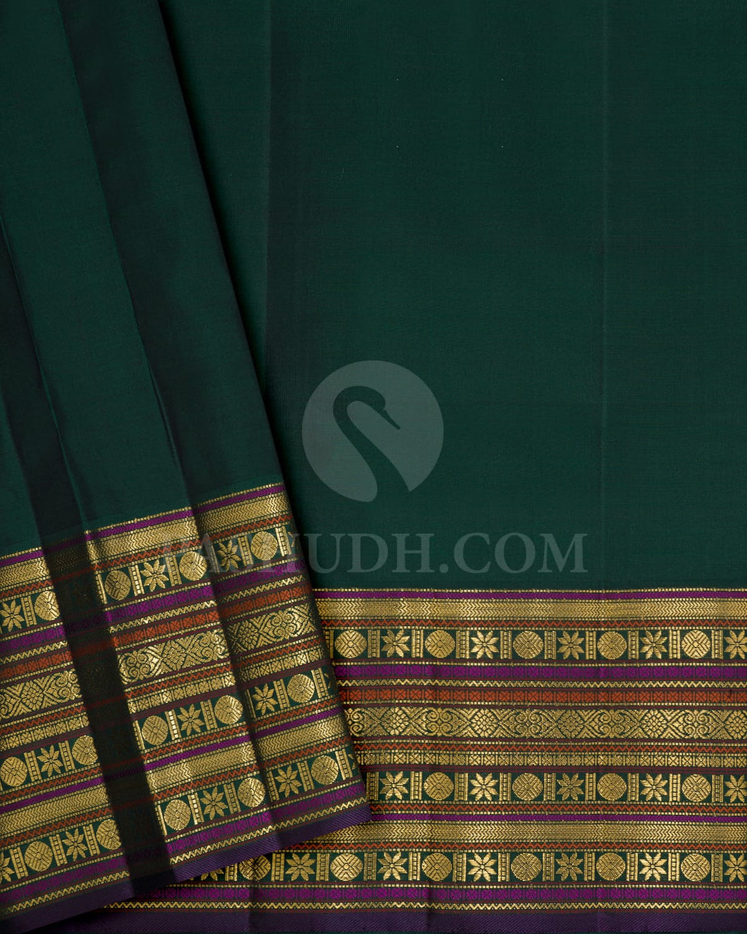 Dark Olive Green With Bottle Green Kanjivaram Silk Saree-S1062(P)