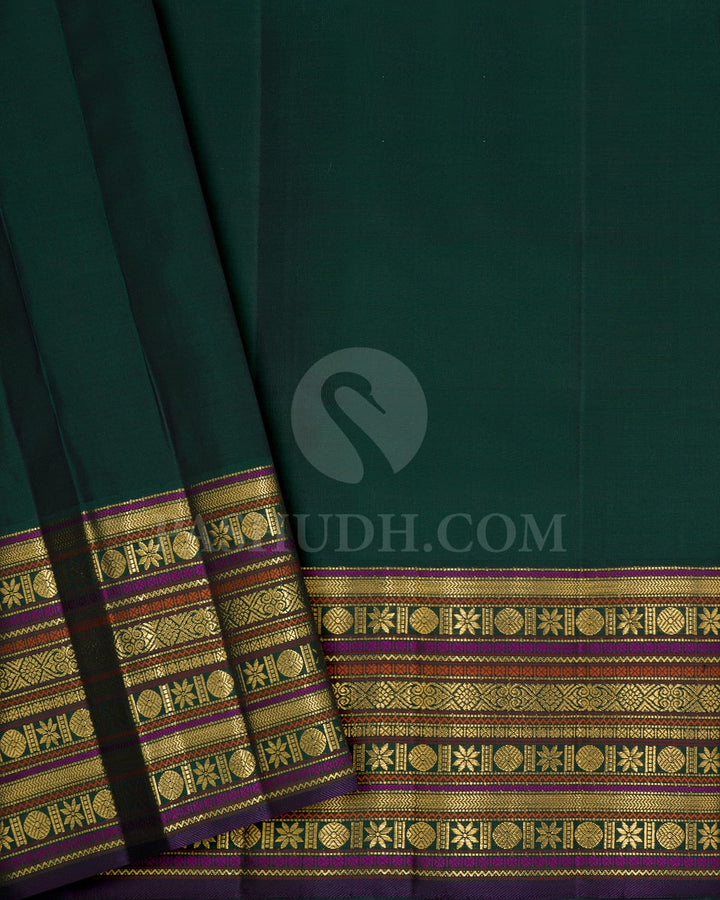 Dark Olive Green With Bottle Green Kanjivaram Silk Saree-S1062(P)