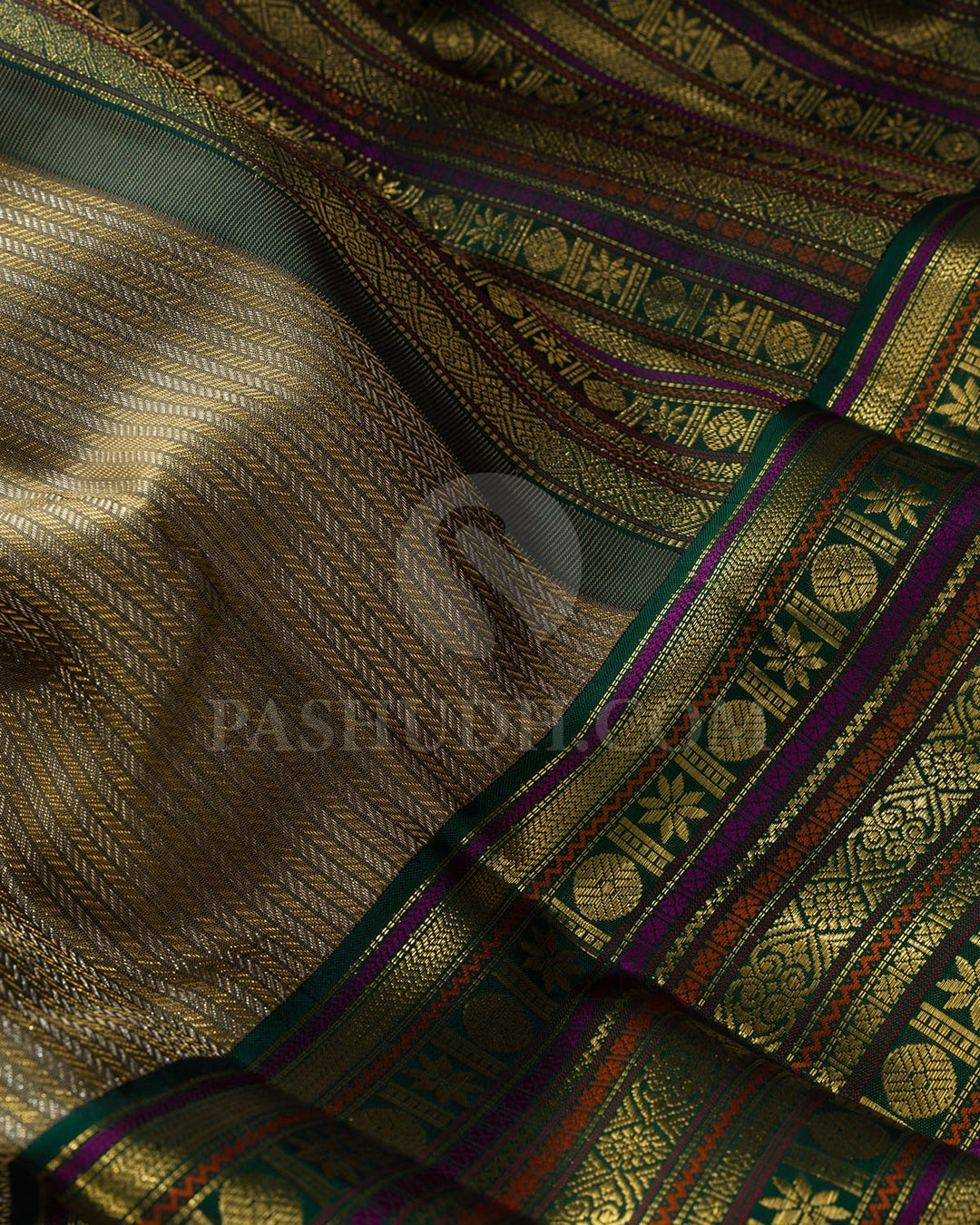 Dark Olive Green With Bottle Green Kanjivaram Silk Saree-S1062(P)
