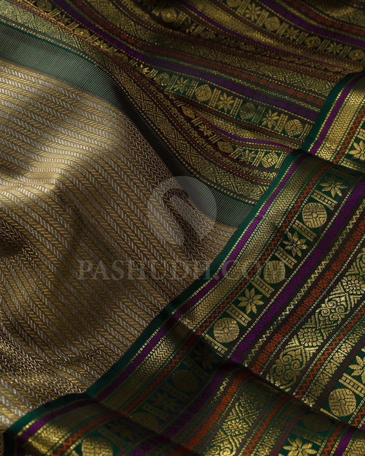 Dark Olive Green With Bottle Green Kanjivaram Silk Saree-S1062(P)