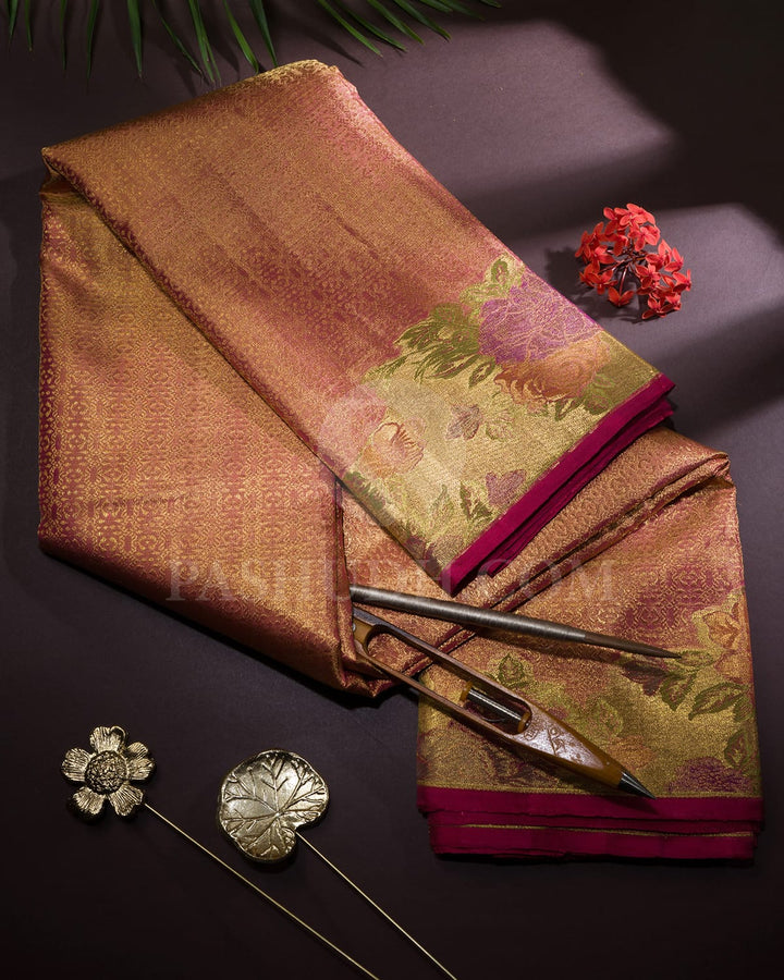 Peach Tissue Bridal Kanjivaram Silk Saree-S1744(A)