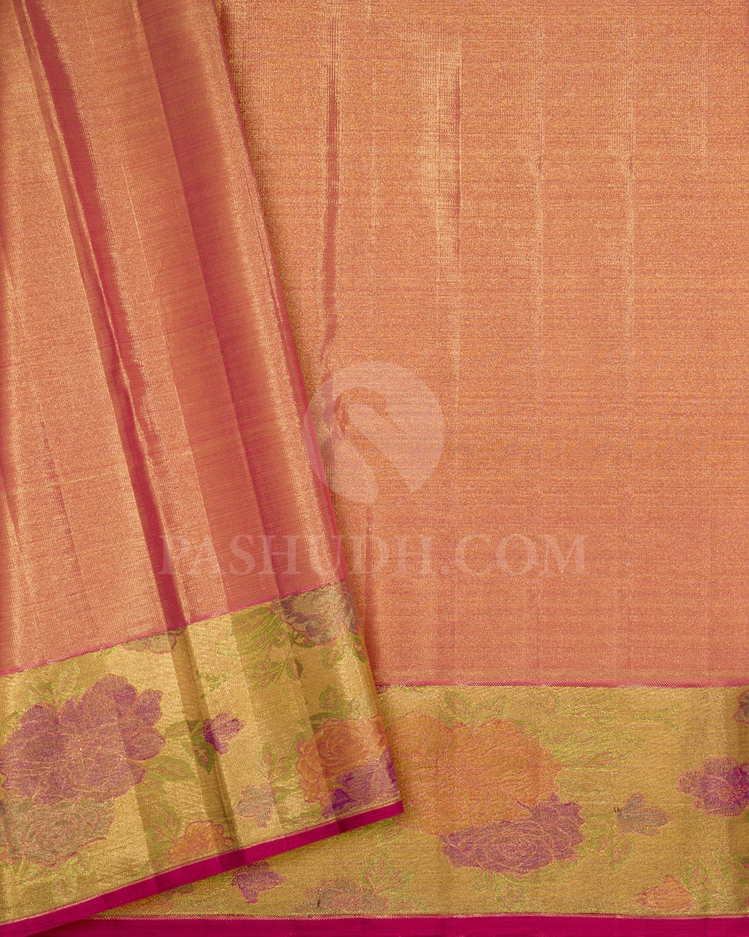 Peach Tissue Bridal Kanjivaram Silk Saree-S1744(A)