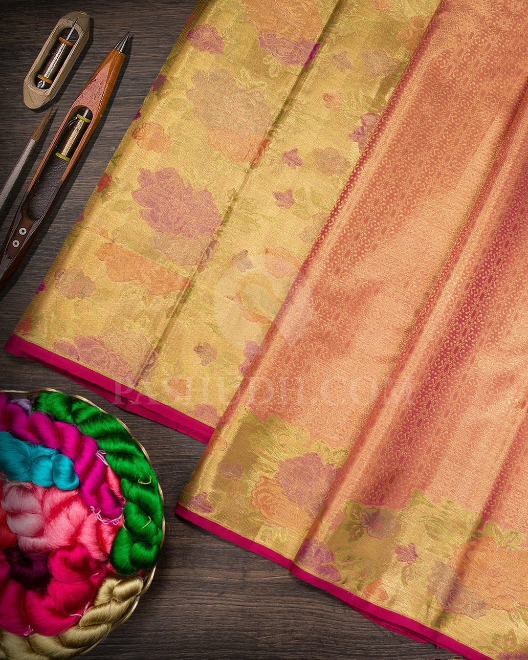 Peach Tissue Bridal Kanjivaram Silk Saree-S1744(A)