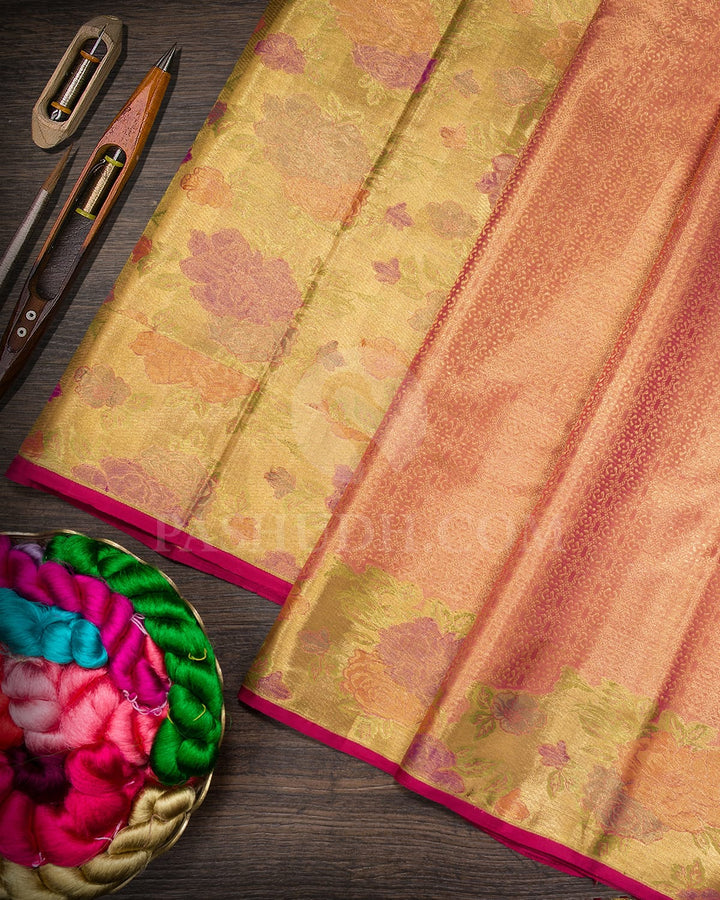 Peach Tissue Bridal Kanjivaram Silk Saree-S1744(A)