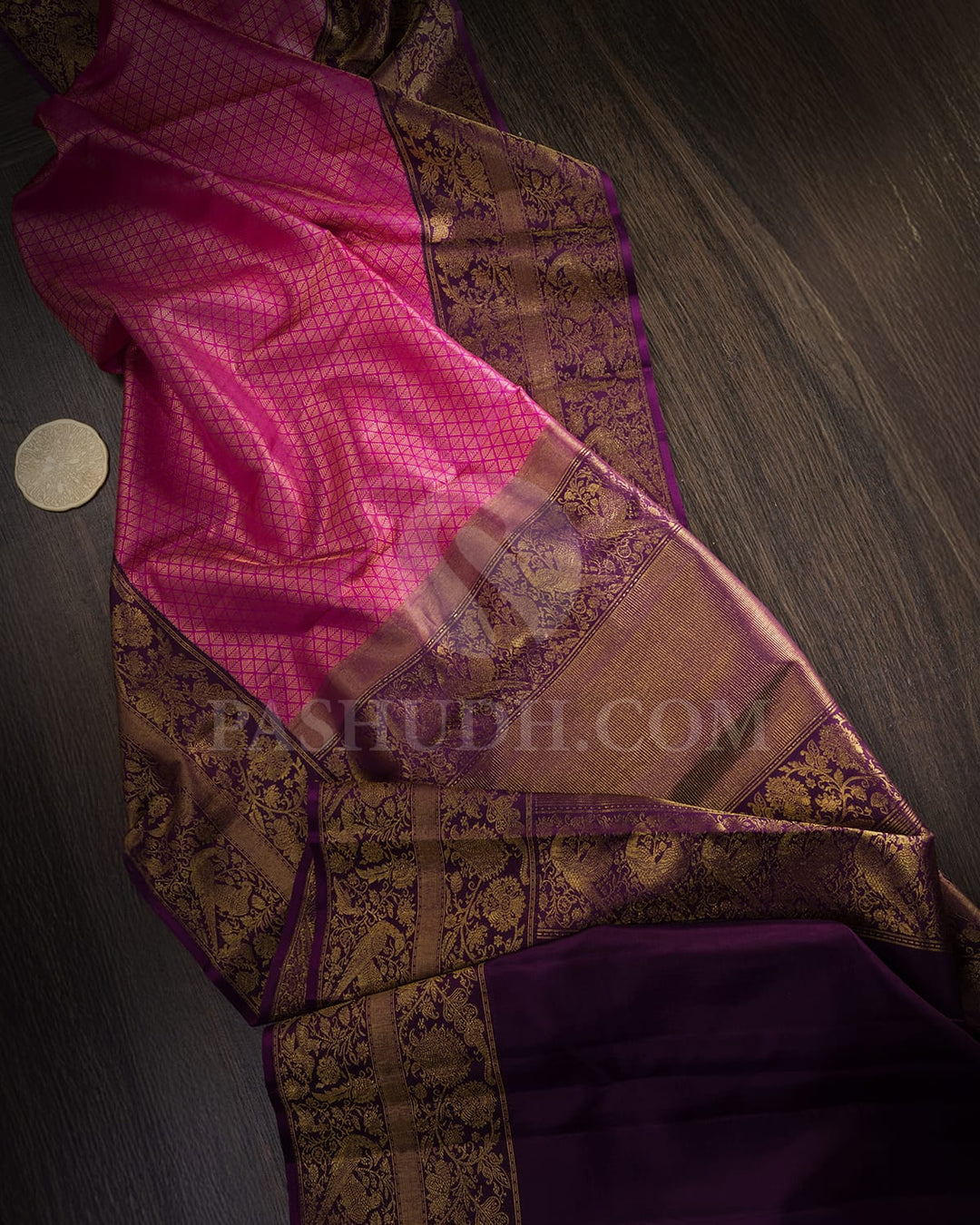Bright Pink With Purple Kanjivaram Silk Saree-S1641(C)