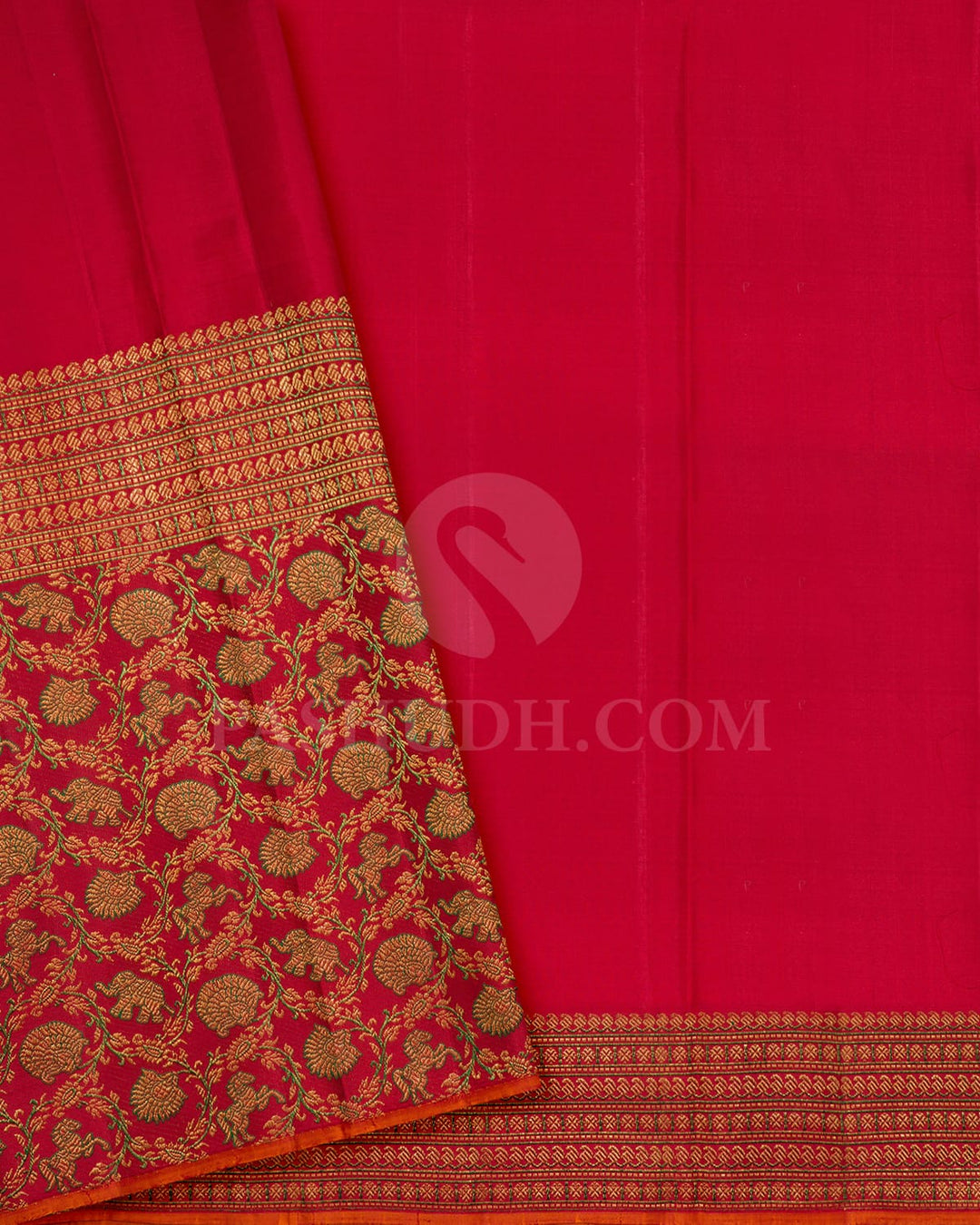 Forest Green With Red Kanjivaram Silk Saree-S1095(E)