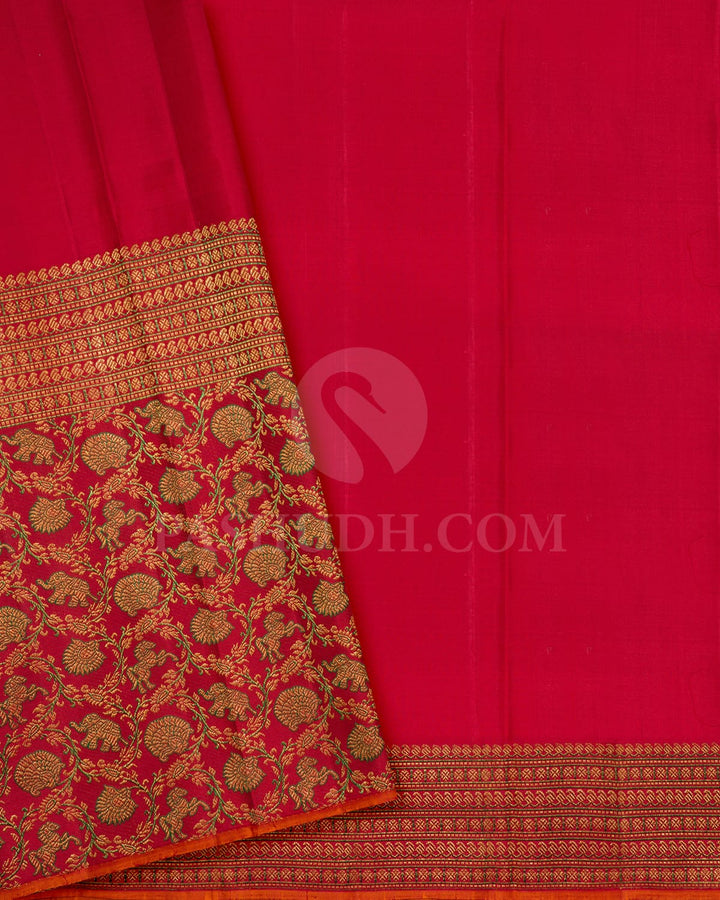 Forest Green With Red Kanjivaram Silk Saree-S1095(E)
