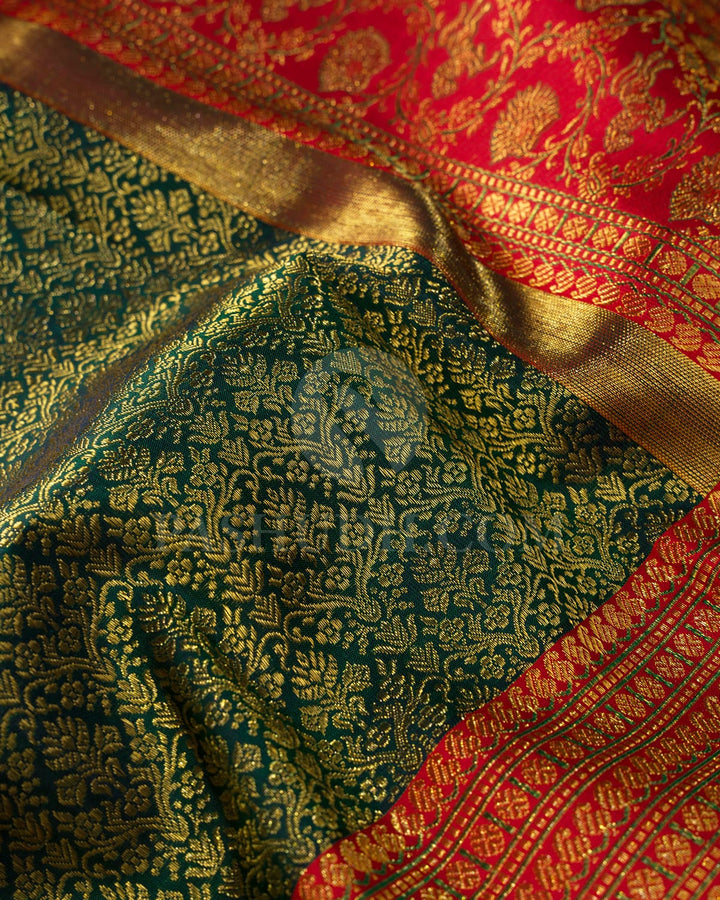 Forest Green With Red Kanjivaram Silk Saree-S1095(E)