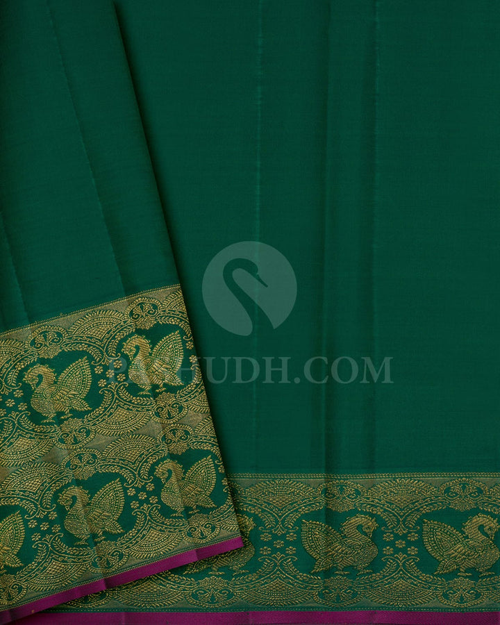 Cerise Red With Bottle Green Kanjivaram Silk Saree-S1655(E)