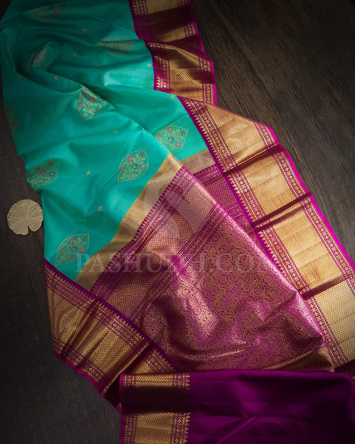 Dual Shaded Sapphire Green With Purple Kanjivaram Silk Saree-S1747(A)