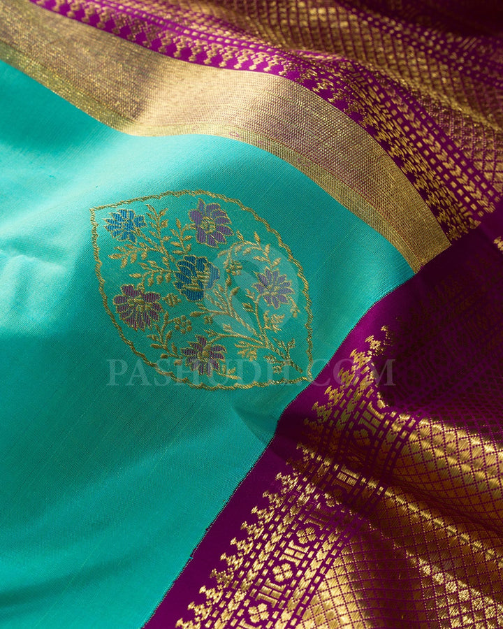Dual Shaded Sapphire Green With Purple Kanjivaram Silk Saree-S1747(A)