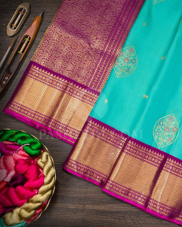 Dual Shaded Sapphire Green With Purple Kanjivaram Silk Saree-S1747(A)
