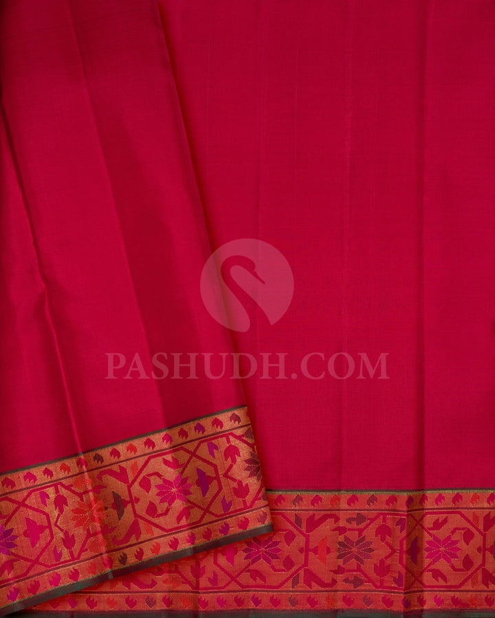 Cream With Red Kanjivaram Silk Saree-S1691(B)