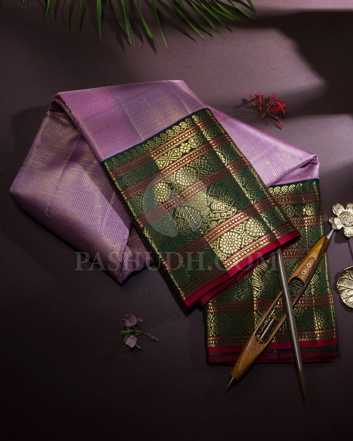 Lilac And Bottle Green Vairaoosi Kanjivaram Silk Saree-S1518(D)
