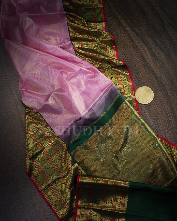 Lilac And Bottle Green Vairaoosi Kanjivaram Silk Saree-S1518(D)