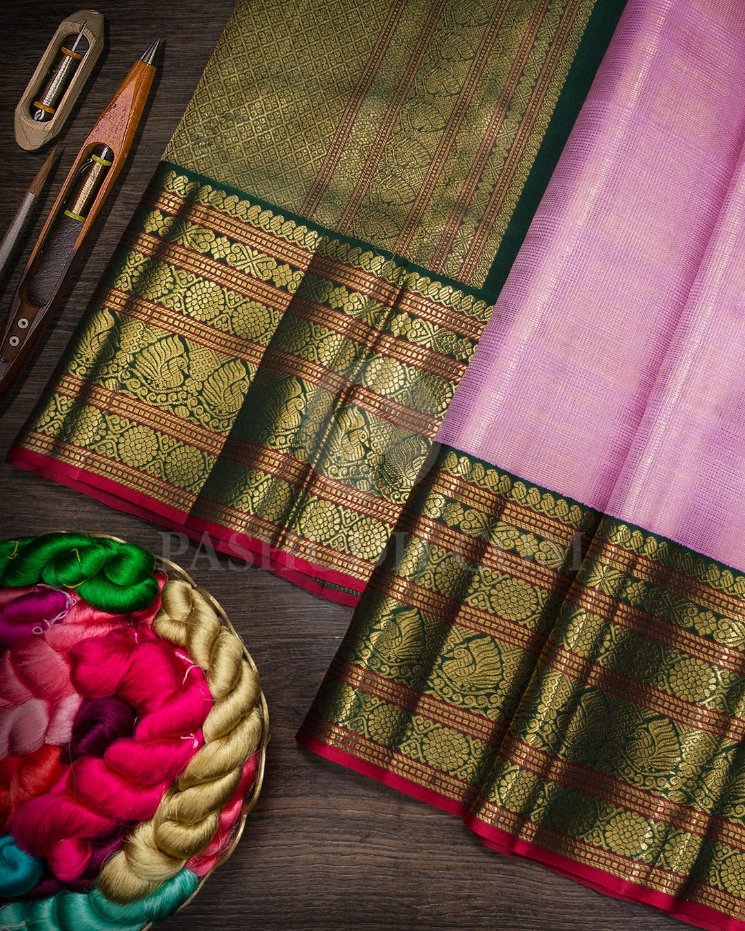 Lilac And Bottle Green Vairaoosi Kanjivaram Silk Saree-S1518(D)