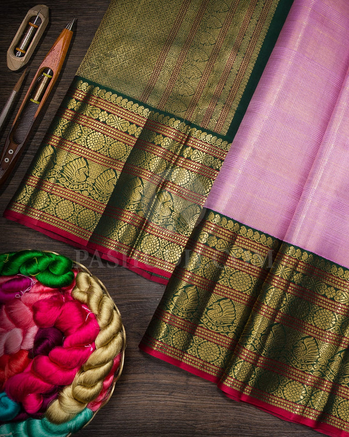 Lilac And Bottle Green Vairaoosi Kanjivaram Silk Saree-S1518(D)