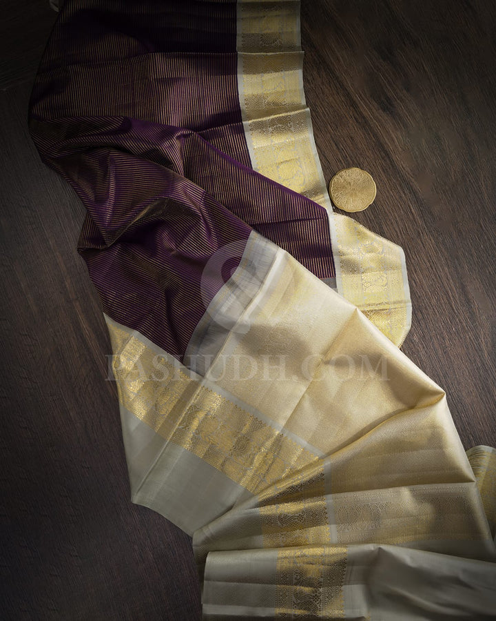Deep Navy Blue With Pale Grey Kanjivaram Silk Saree-S1756(A)