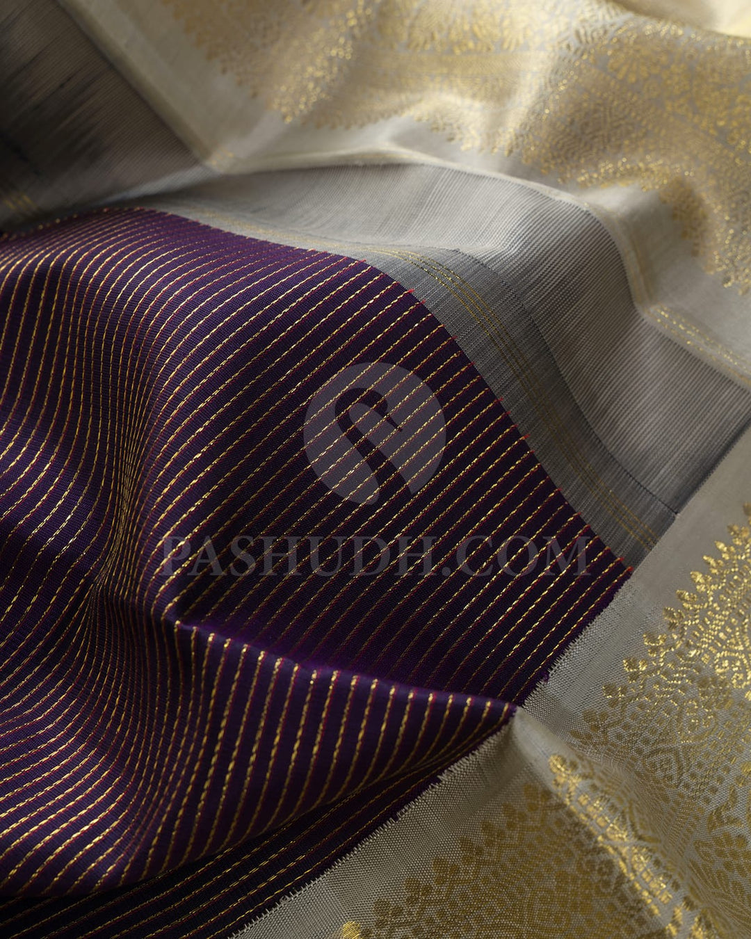 Deep Navy Blue With Pale Grey Kanjivaram Silk Saree-S1756(A)