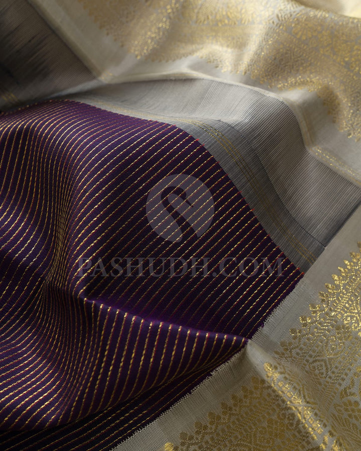Deep Navy Blue With Pale Grey Kanjivaram Silk Saree-S1756(A)