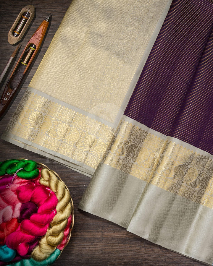 Deep Navy Blue With Pale Grey Kanjivaram Silk Saree-S1756(A)