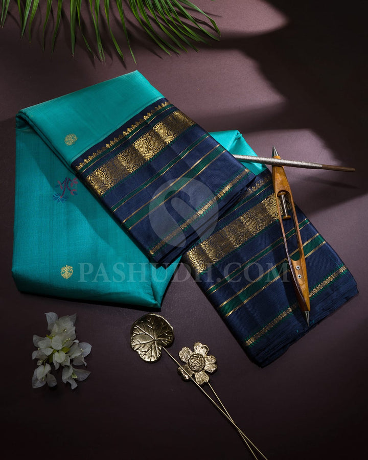 Dual Shaded Sky Blue With Navy Blue Kora Organza Kanjivaram Silk Saree-S1456(D)