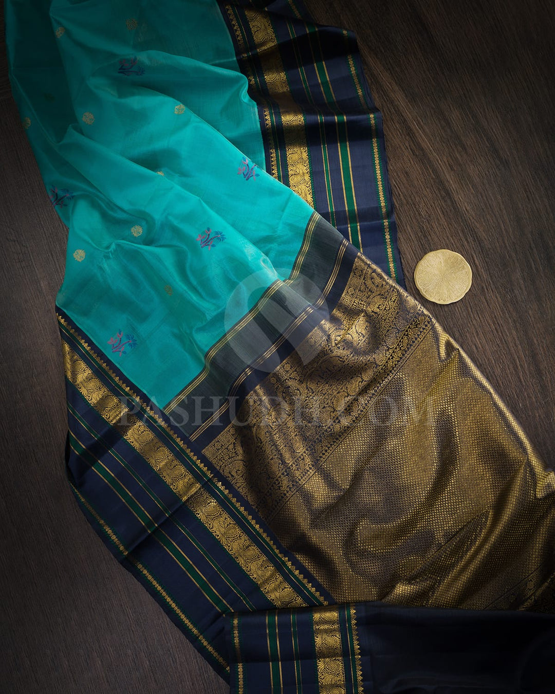 Dual Shaded Sky Blue With Navy Blue Kora Organza Kanjivaram Silk Saree-S1456(D)