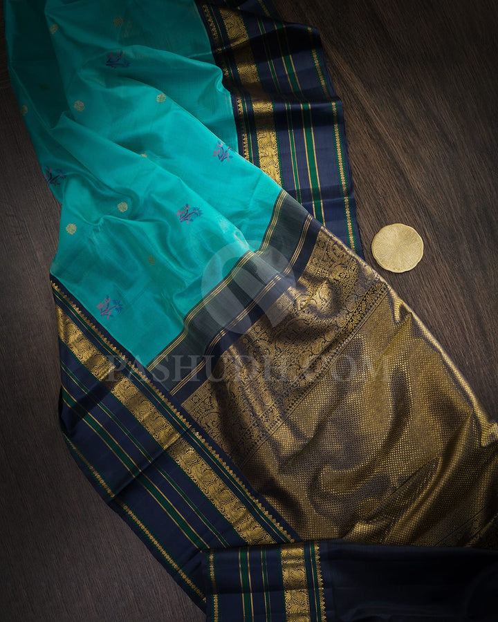 Dual Shaded Sky Blue With Navy Blue Kora Organza Kanjivaram Silk Saree-S1456(D)
